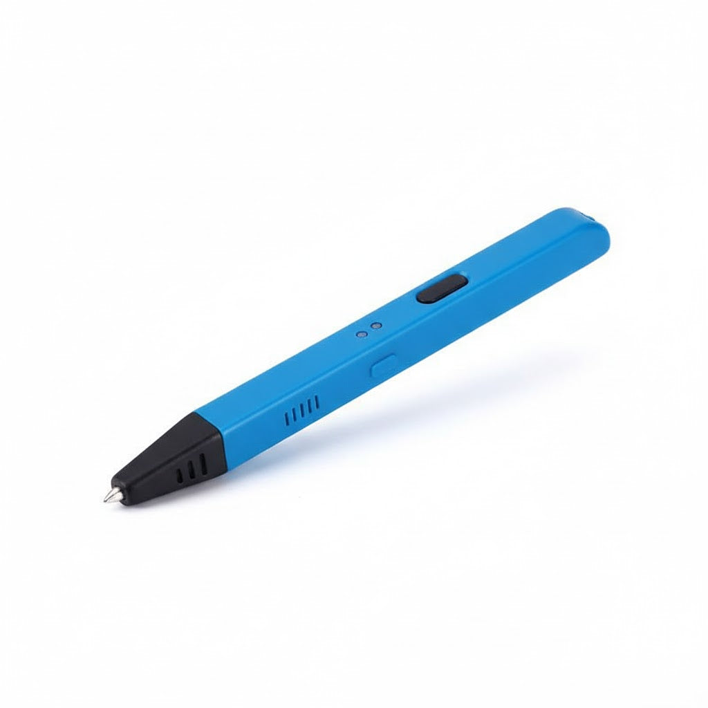 Stylo 3D Pro OLED+ bleu, gros plan de la pointe et du corps.